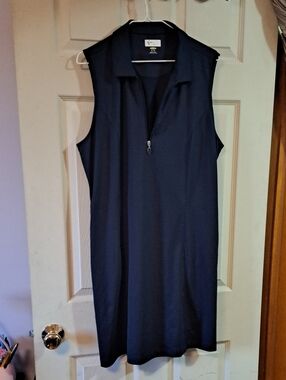 Greg Norman Navy Zip-Front Sleeveless Collared Dress